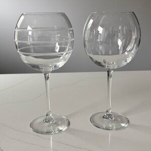 Mikasa Globe Wine Glasses Cheers Collection Etched w Swirl Lines & Dots Large EC